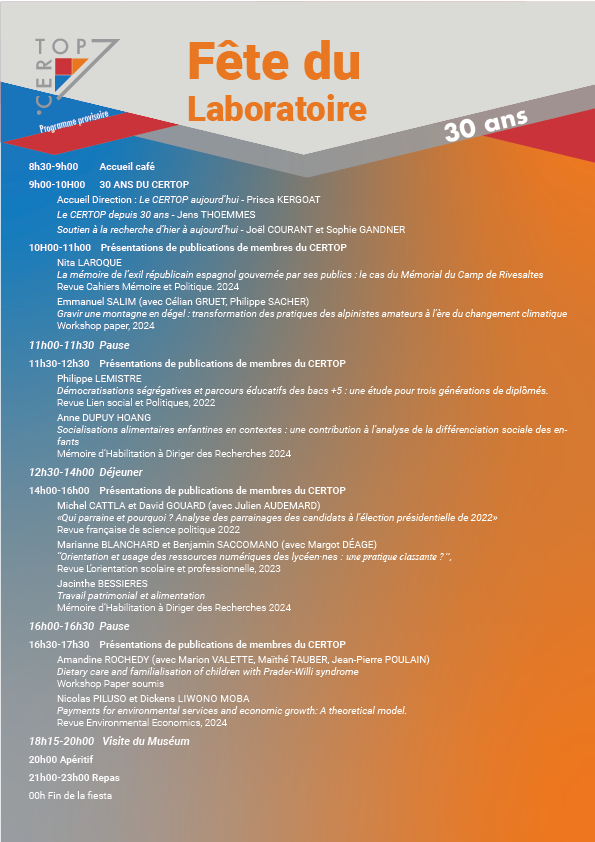 Programme des 30 ans du CERTOP